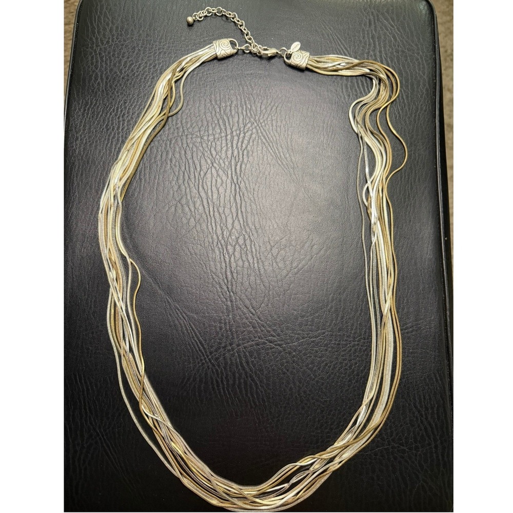 Chicos Mixed Metal Multi Strand Snake Chain Necklace Silver Gold Tone Statement